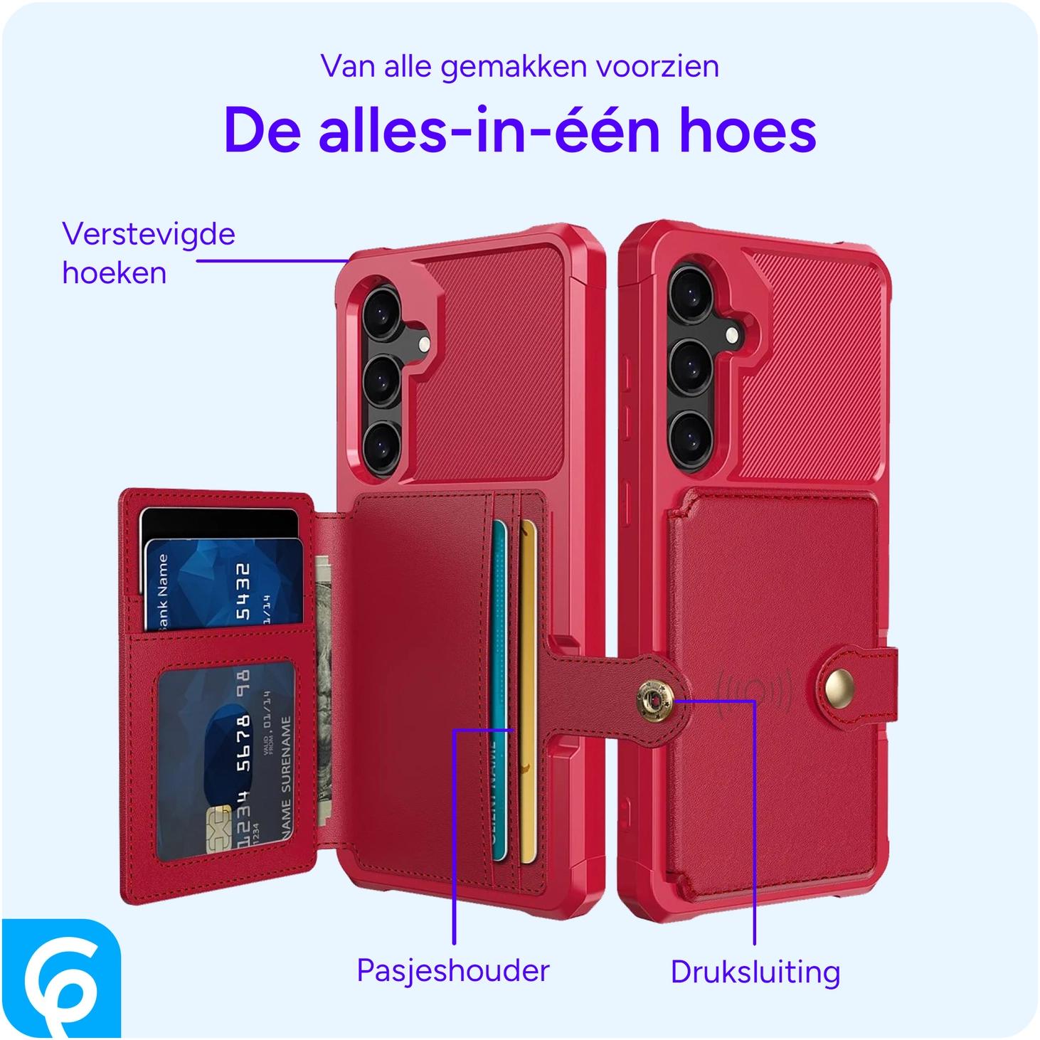 Samsung Galaxy A55 3 in 1 Back Cover Portemonnee Hoesje Rood afbeelding 5
