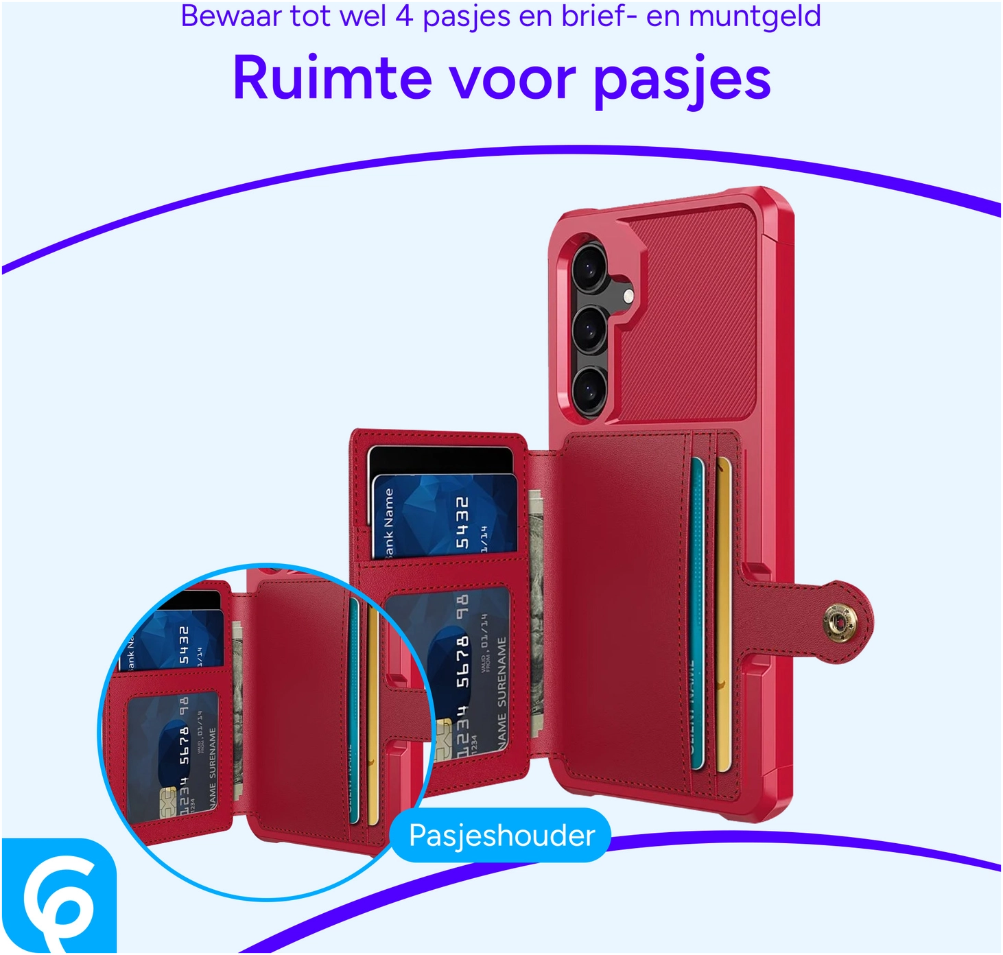 Samsung Galaxy A55 3 in 1 Back Cover Portemonnee Hoesje Rood afbeelding 7