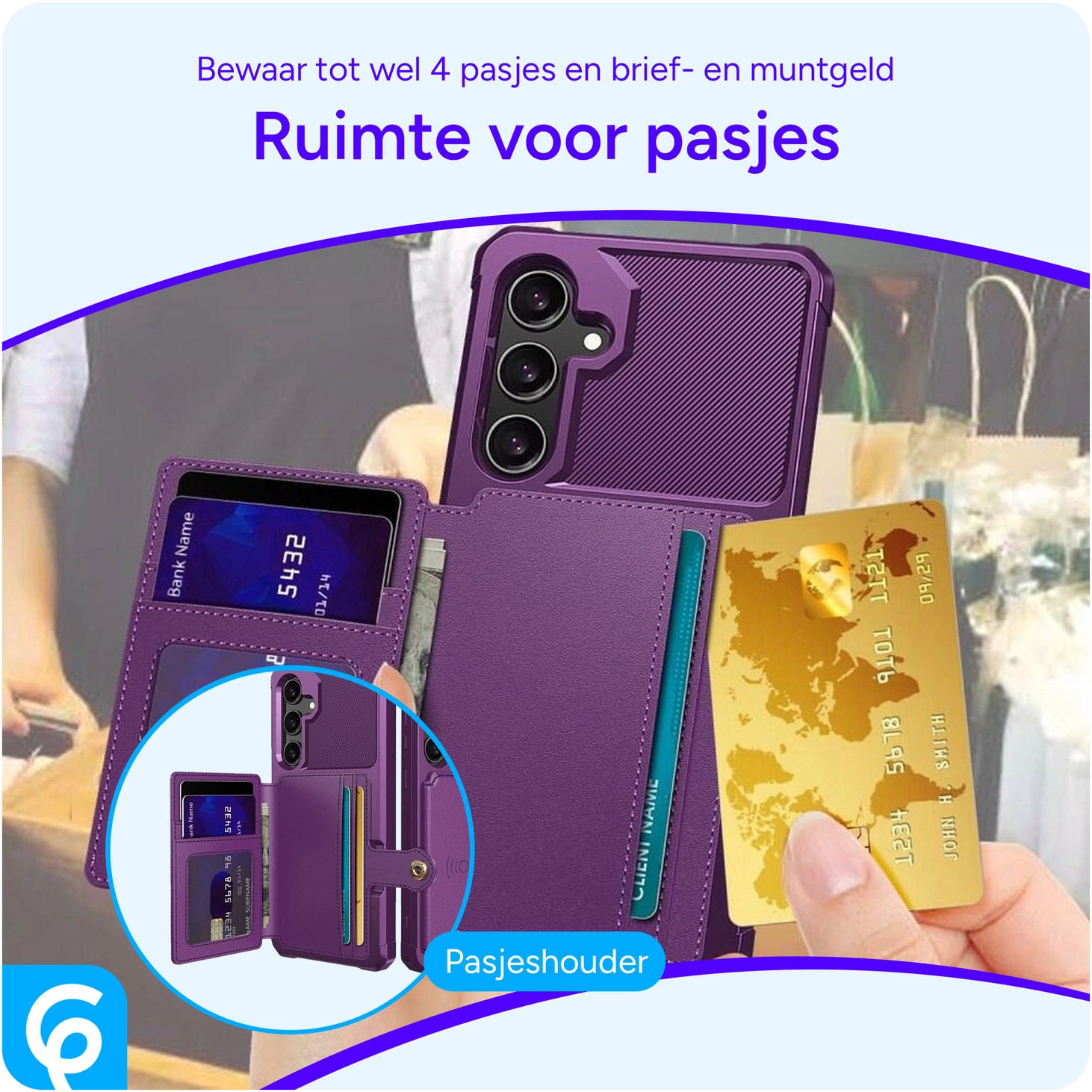 Samsung Galaxy A55 3 in 1 Back Cover Portemonnee Hoesje Paars afbeelding 4