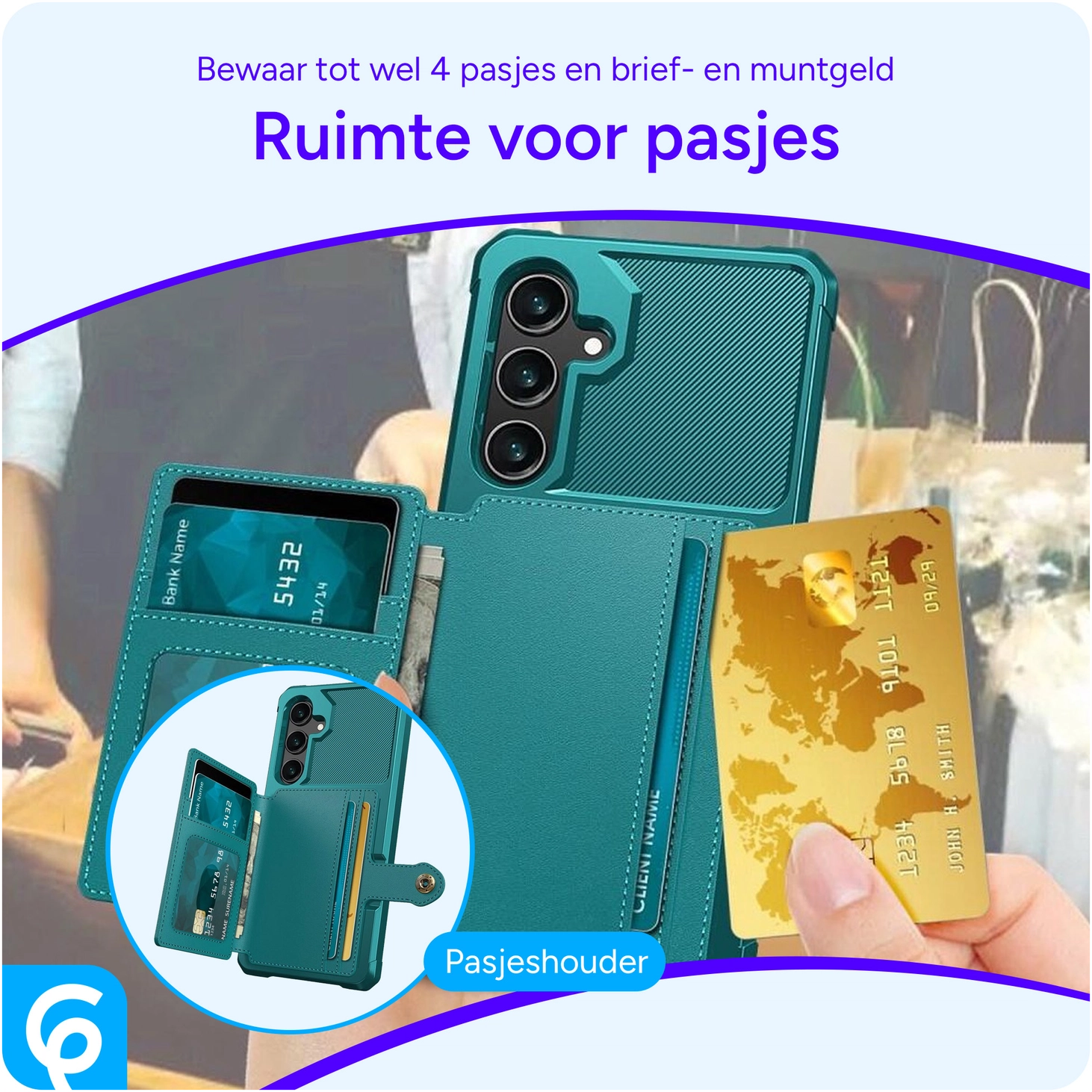 Samsung Galaxy A55 3 in 1 Back Cover Portemonnee Hoesje Groen afbeelding 4