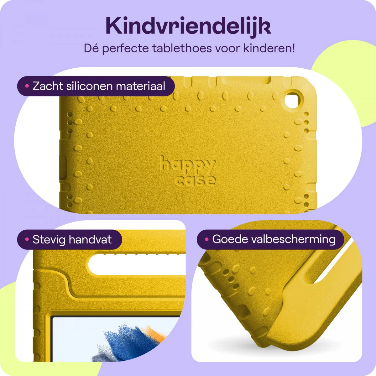 HappyCase Samsung Tab A8 Kinder Tablethoes met Handvat Geel afbeelding 4