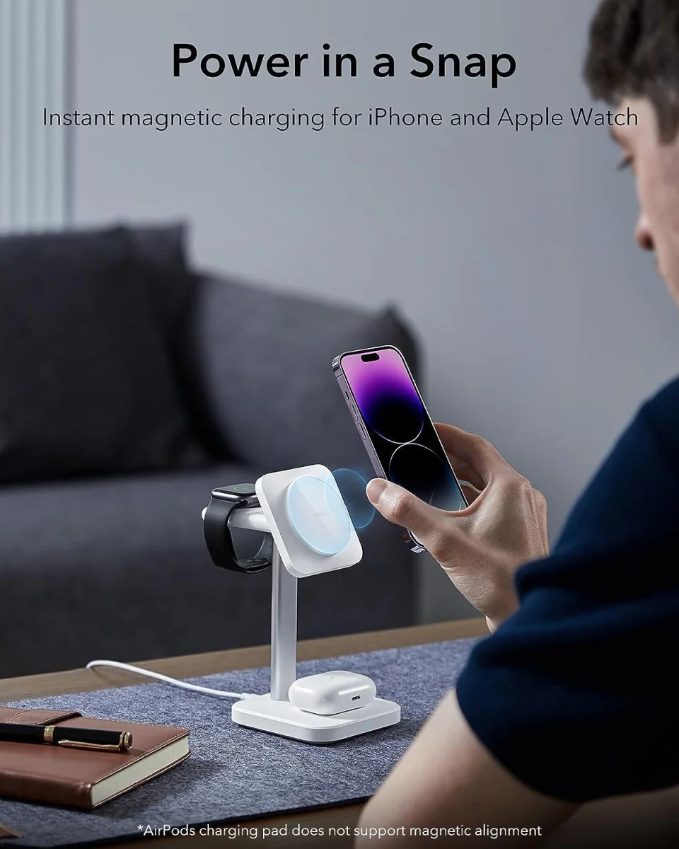 ESR HaloLock 3-in-1 MagSafe Oplader iPhone/AirPods (Pro)/Apple Watch Wit afbeelding 2