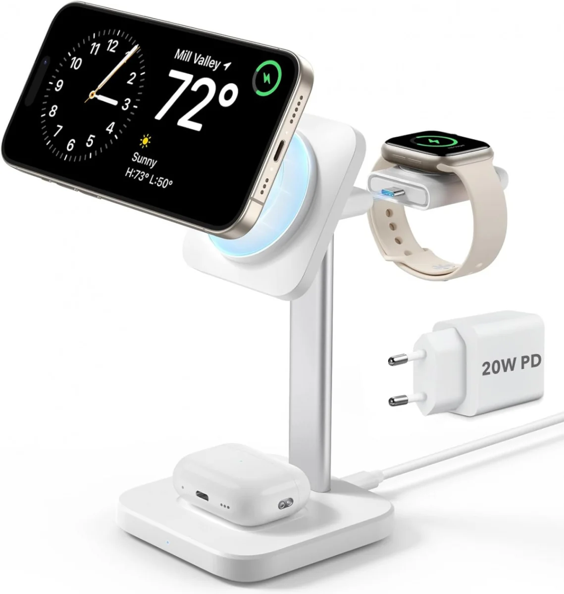 ESR HaloLock 3-in-1 MagSafe Oplader iPhone/AirPods (Pro)/Apple Watch Wit afbeelding 1