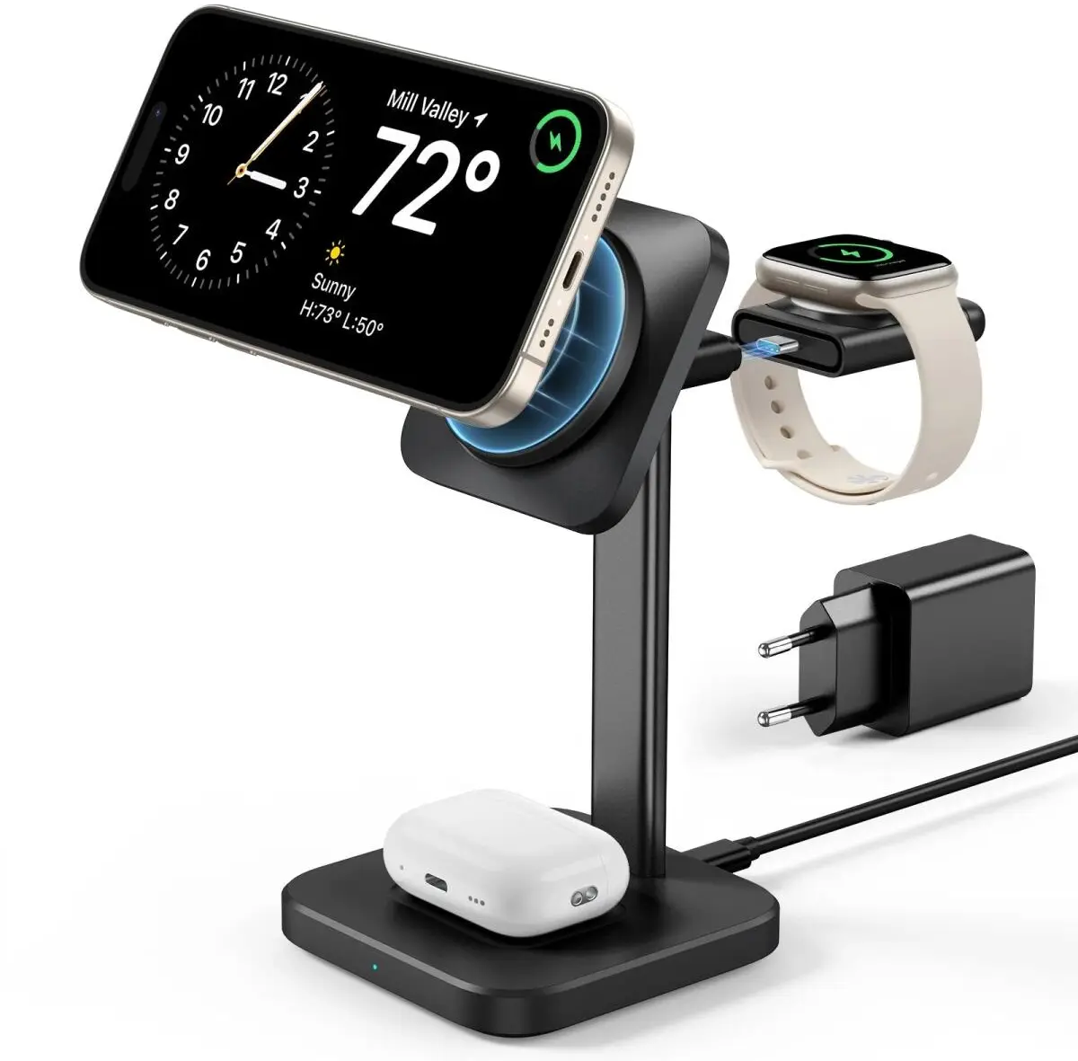 ESR HaloLock 15W 3-in-1 MagSafe Oplader iPhone/AirPods/Apple Watch Zwart afbeelding 1