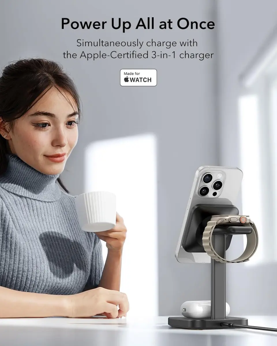 ESR HaloLock 15W 3-in-1 MagSafe Oplader iPhone/AirPods/Apple Watch Zwart afbeelding 2