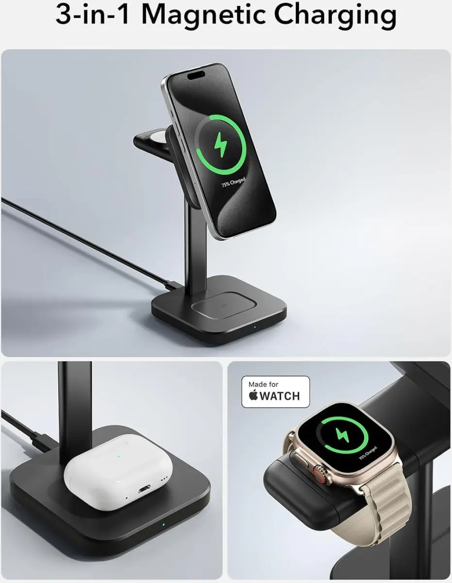 ESR HaloLock 15W 3-in-1 MagSafe Oplader iPhone/AirPods/Apple Watch Zwart afbeelding 12
