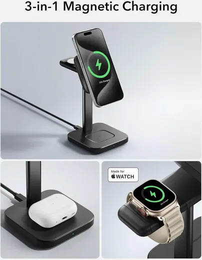 ESR HaloLock 15W 3-in-1 MagSafe Oplader iPhone/AirPods/Apple Watch Zwart afbeelding 12