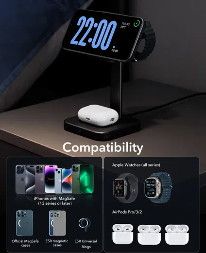 ESR HaloLock 15W 3-in-1 MagSafe Oplader iPhone/AirPods/Apple Watch Zwart afbeelding 6