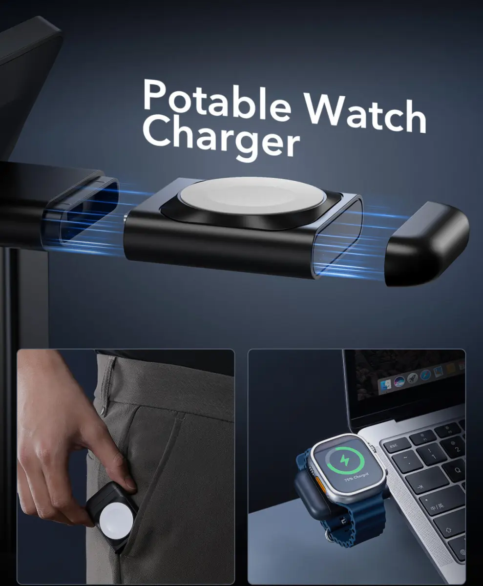 ESR HaloLock 15W 3-in-1 MagSafe Oplader iPhone/AirPods/Apple Watch Zwart afbeelding 7