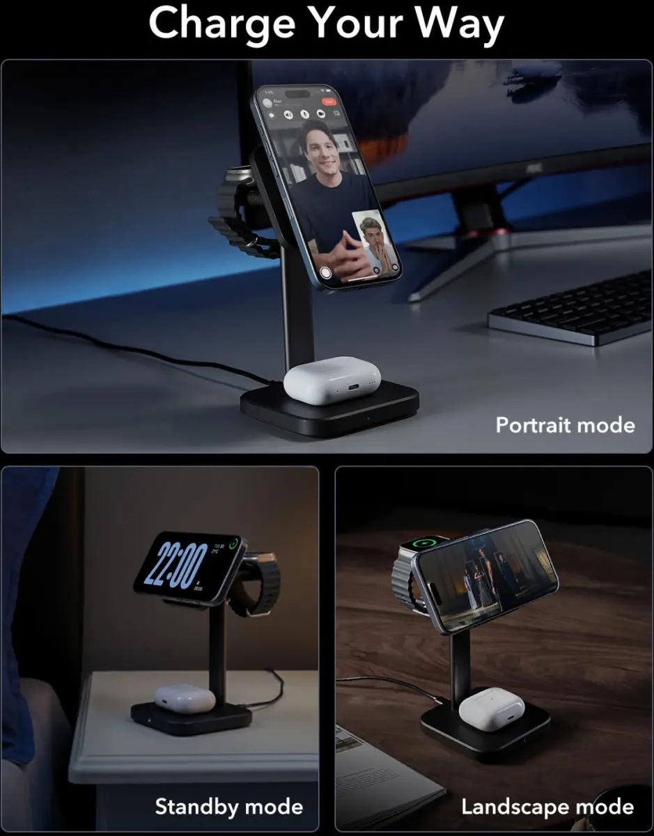 ESR HaloLock 15W 3-in-1 MagSafe Oplader iPhone/AirPods/Apple Watch Zwart afbeelding 8