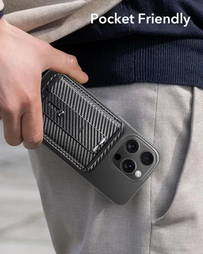 ESR HaloLock Vegan Leer MagSafe Kaarthouder Carbon afbeelding 6