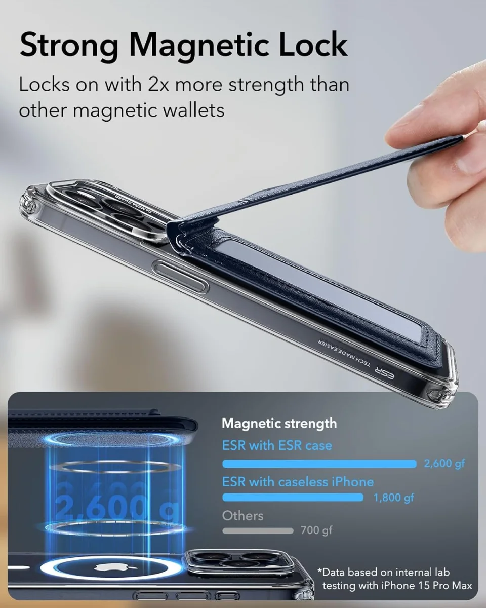 ESR HaloLock Vegan Leer MagSafe Kaarthouder en Standaard Donkerblauw afbeelding 3