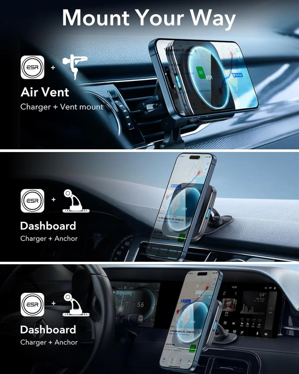 ESR HaloLock MagSafe Dashboard/Ventilatierooster Telefoonhouder Auto Laden 15W afbeelding 3