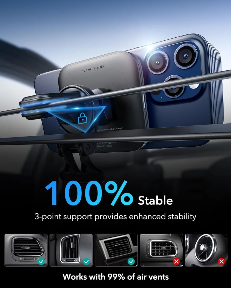 ESR HaloLock MagSafe Dashboard/Ventilatierooster Telefoonhouder Auto Laden 15W afbeelding 7
