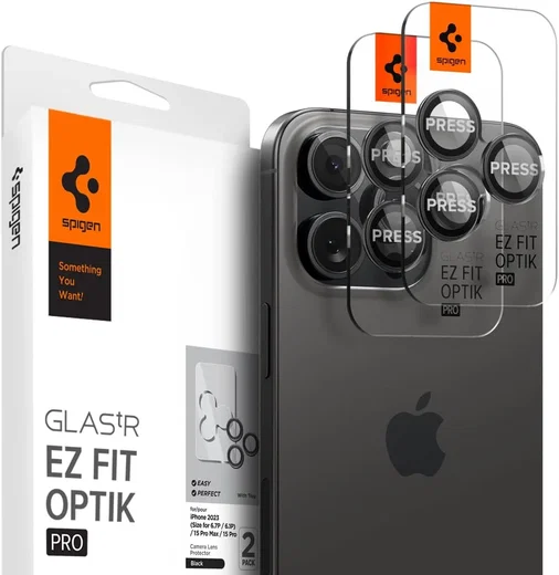 Spigen Optik Pro iPhone 16 Pro (Max)/15 Pro (Max) Camera Protector Zwart 2-Pack afbeelding 1