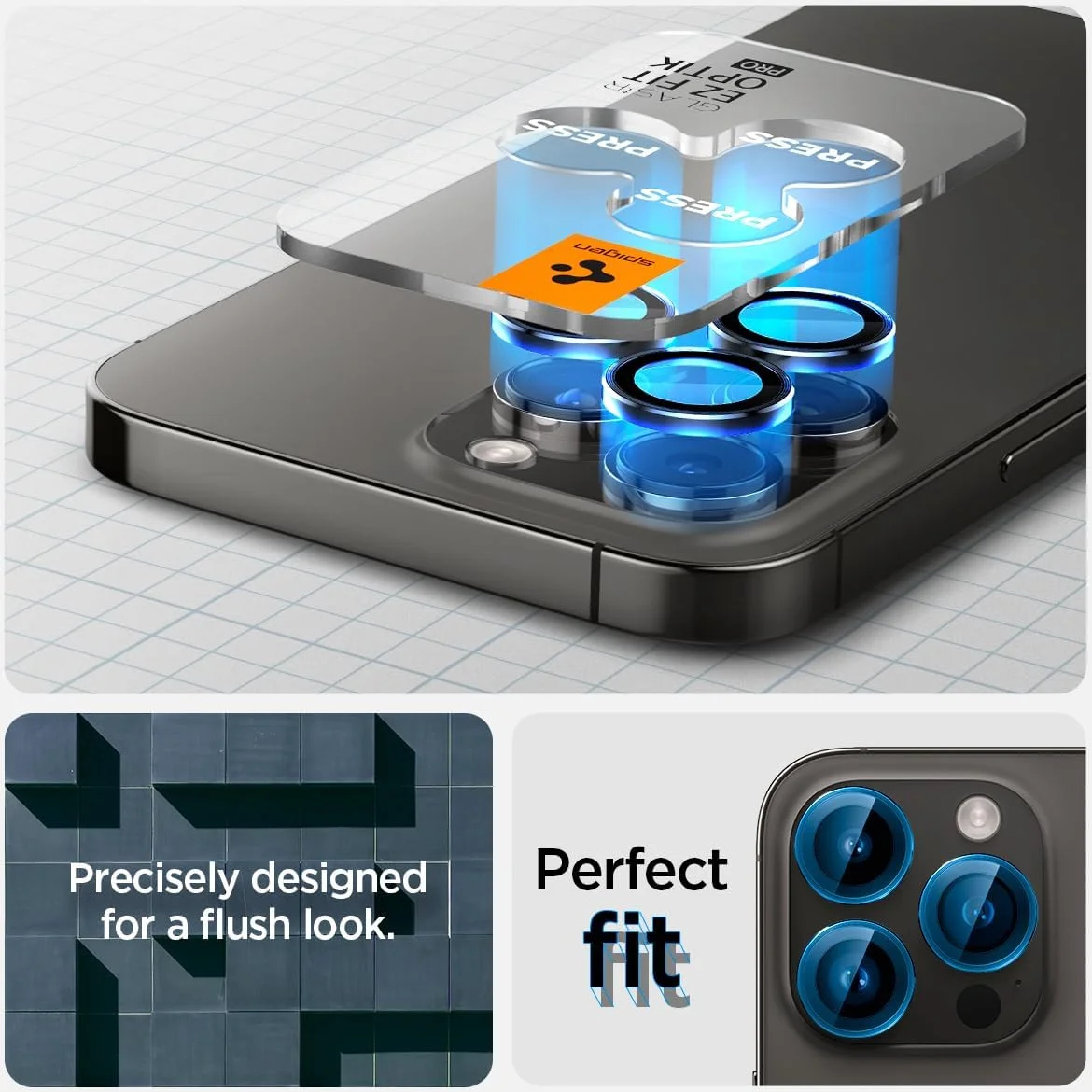 Spigen Optik Pro iPhone 16 Pro (Max)/15 Pro (Max) Camera Protector Zwart 2-Pack afbeelding 4