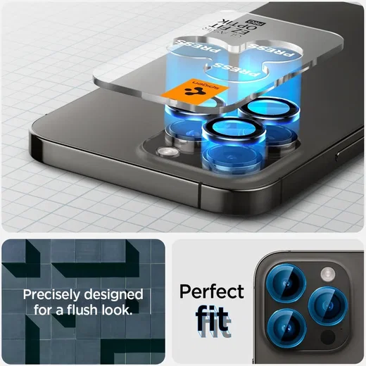 Spigen Optik Pro iPhone 16 Pro (Max)/15 Pro (Max) Camera Protector Zwart 2-Pack afbeelding 4