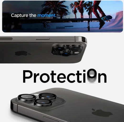 Spigen Optik Pro iPhone 16 Pro (Max)/15 Pro (Max) Camera Protector Zwart 2-Pack afbeelding 6