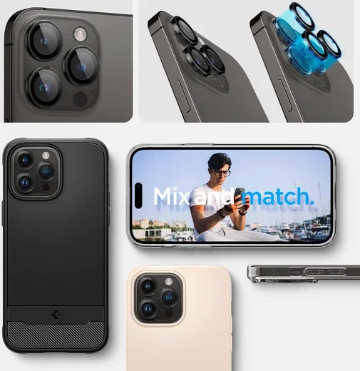 Spigen Optik Pro iPhone 16 Pro (Max)/15 Pro (Max) Camera Protector Zwart 2-Pack afbeelding 9