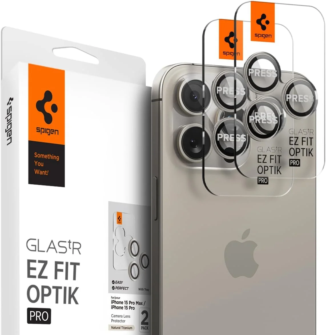 Spigen Optik iPhone 15 Pro/15 Pro Max Camera Protector Titanium 2-Pack afbeelding 1