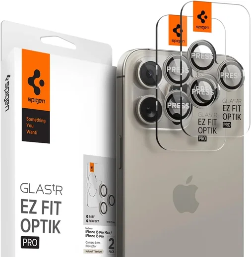 Spigen Optik iPhone 15 Pro/15 Pro Max Camera Protector Titanium 2-Pack afbeelding 1