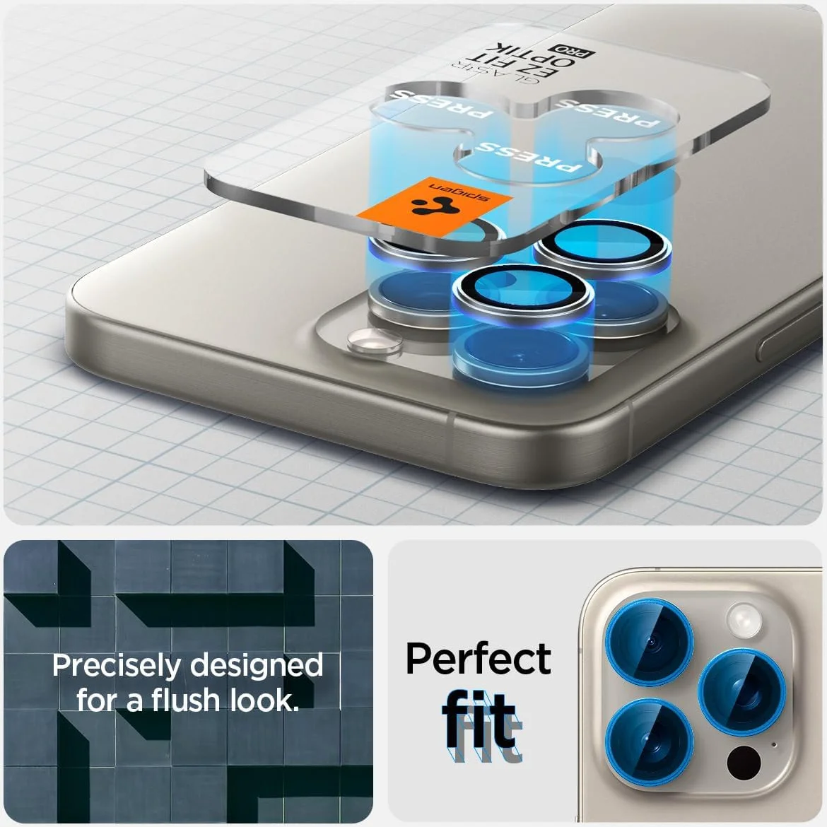 Spigen Optik iPhone 15 Pro/15 Pro Max Camera Protector Titanium 2-Pack afbeelding 3
