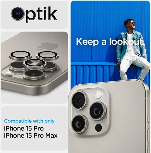Spigen Optik iPhone 15 Pro/15 Pro Max Camera Protector Titanium 2-Pack afbeelding 4