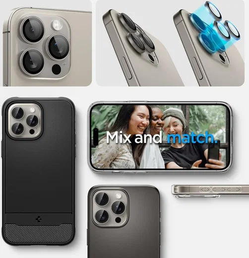 Spigen Optik iPhone 15 Pro/15 Pro Max Camera Protector Titanium 2-Pack afbeelding 7