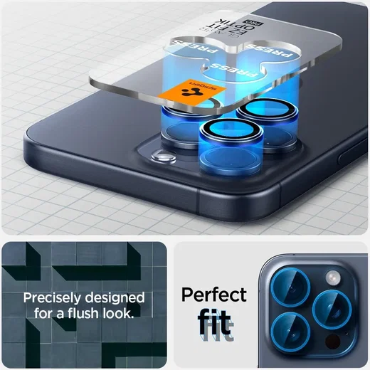 Spigen Optik iPhone 15 Pro/15 Pro Max Camera Protector Blauw 2-Pack afbeelding 3