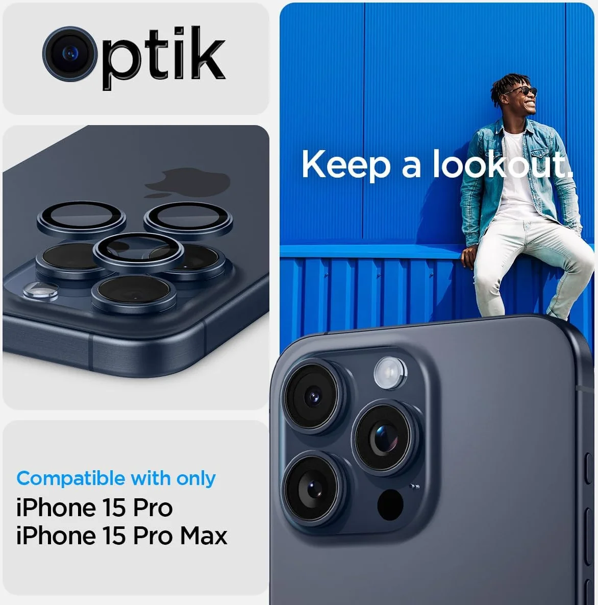 Spigen Optik iPhone 15 Pro/15 Pro Max Camera Protector Blauw 2-Pack afbeelding 4