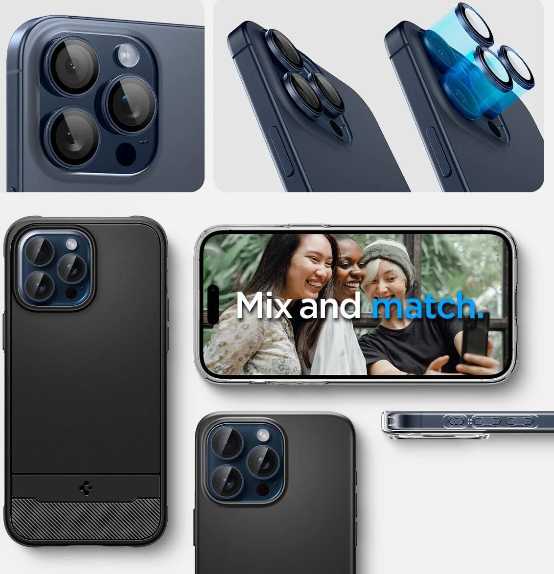 Spigen Optik iPhone 15 Pro/15 Pro Max Camera Protector Blauw 2-Pack afbeelding 7