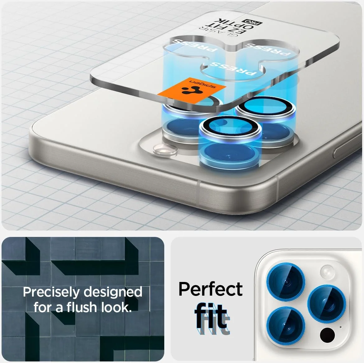 Spigen Optik iPhone 15 Pro/15 Pro Max Camera Protector Wit 2-Pack afbeelding 3