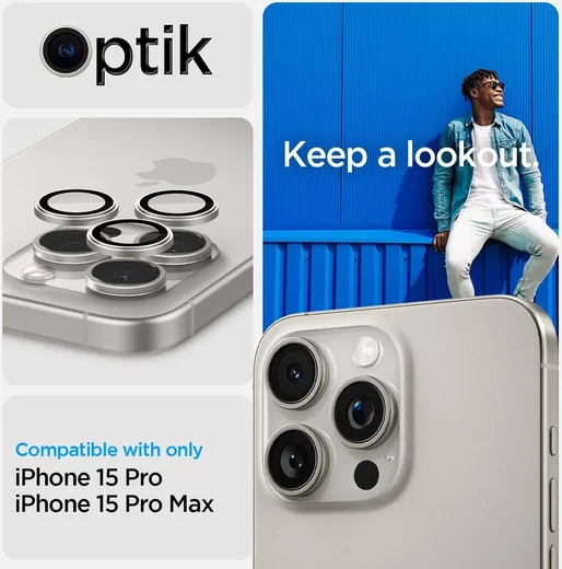 Spigen Optik iPhone 15 Pro/15 Pro Max Camera Protector Wit 2-Pack afbeelding 4