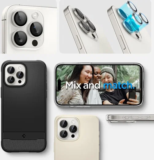 Spigen Optik iPhone 15 Pro/15 Pro Max Camera Protector Wit 2-Pack afbeelding 7