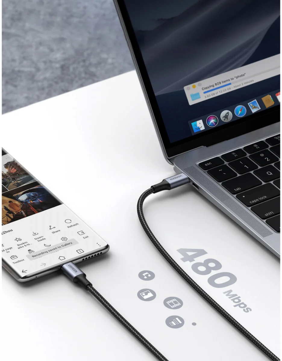 UGREEN USB-C naar USB-C Data en Laadkabel 100W 0.5M Grijs afbeelding 6
