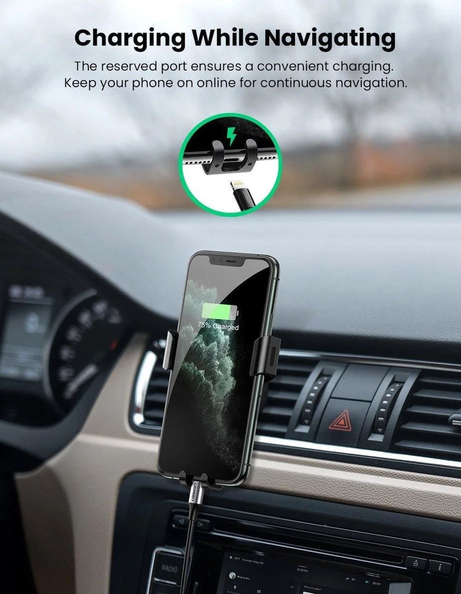 UGREEN Gravity Drive Telefoonhouder Ventilatierooster Auto Grijs afbeelding 3