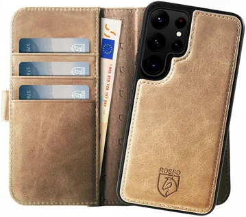 Rosso Elite Samsung S23 Ultra Hoesje MagSafe Book Case Leer Lichtbruin