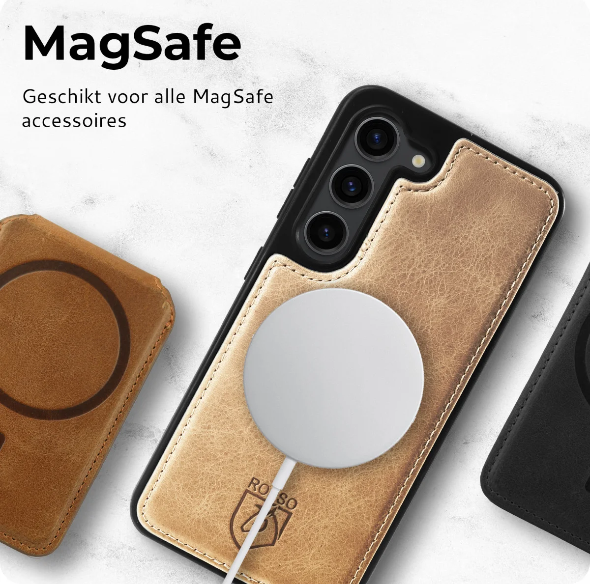 Rosso Elite Samsung S23 Ultra Hoesje MagSafe Book Case Leer Lichtbruin afbeelding 7
