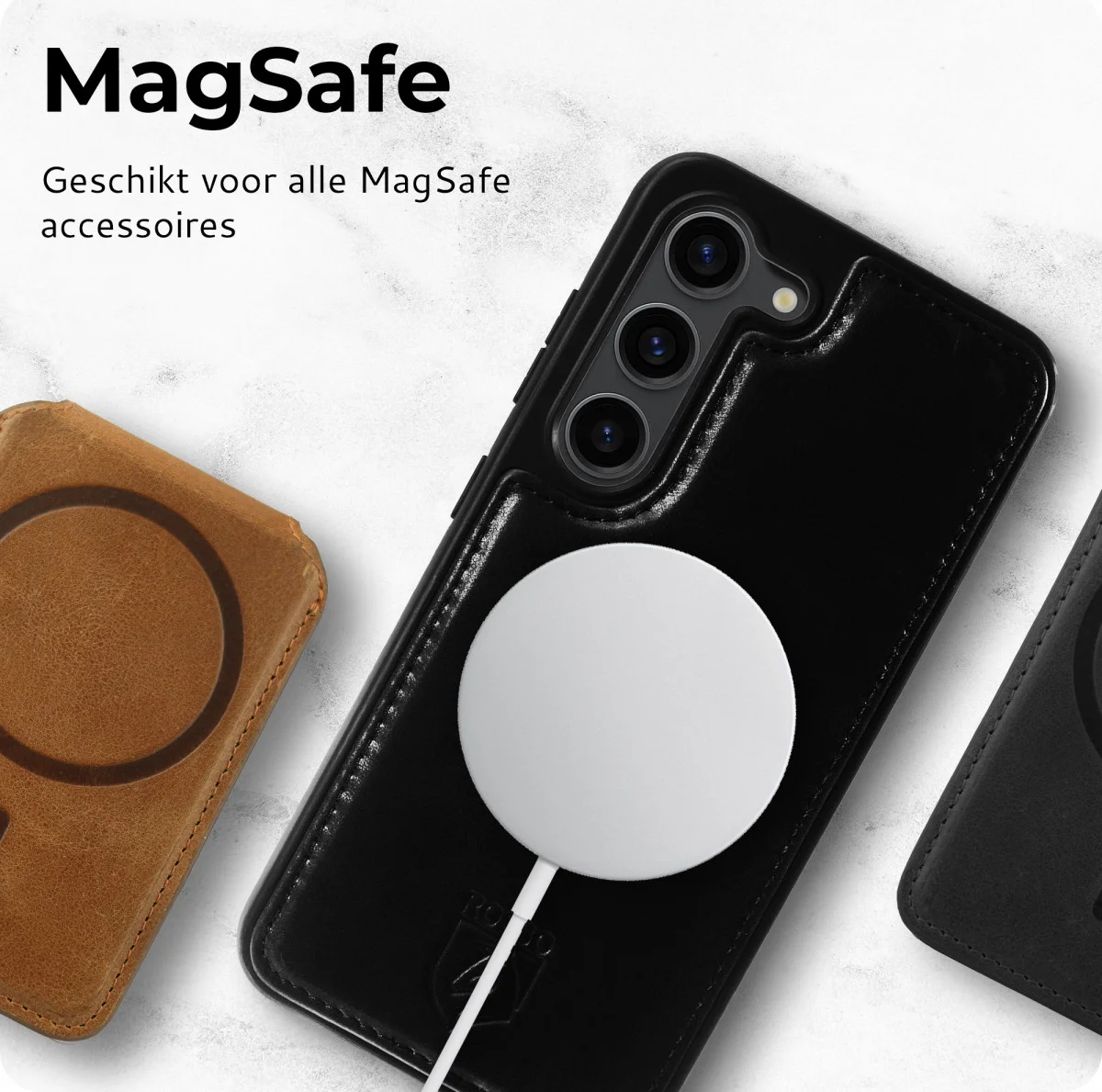 Rosso Elite Samsung S23 Ultra Hoesje MagSafe Book Case Leer Zwart afbeelding 7
