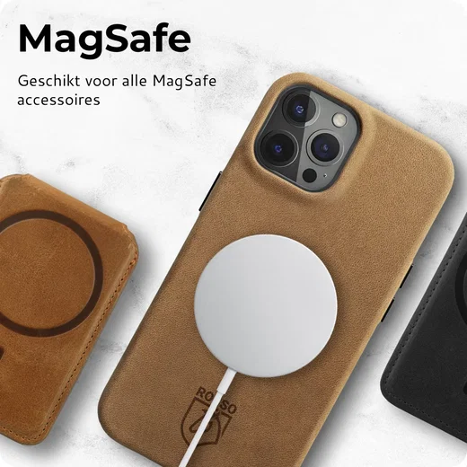 Rosso Elite iPhone 15 Pro Max Hoesje Leer MagSafe Lichtbruin afbeelding 7