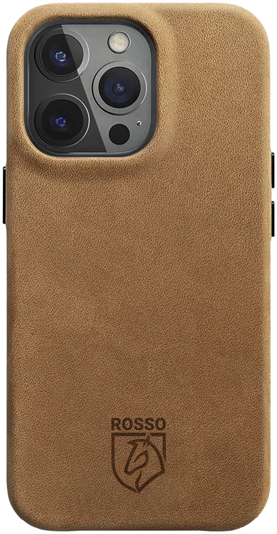 Rosso Elite iPhone 15 Pro Hoesje Leer Back Cover MagSafe Lichtbruin afbeelding 1