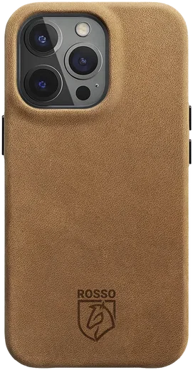 Rosso Elite iPhone 15 Pro Hoesje Leer Back Cover MagSafe Lichtbruin afbeelding 1