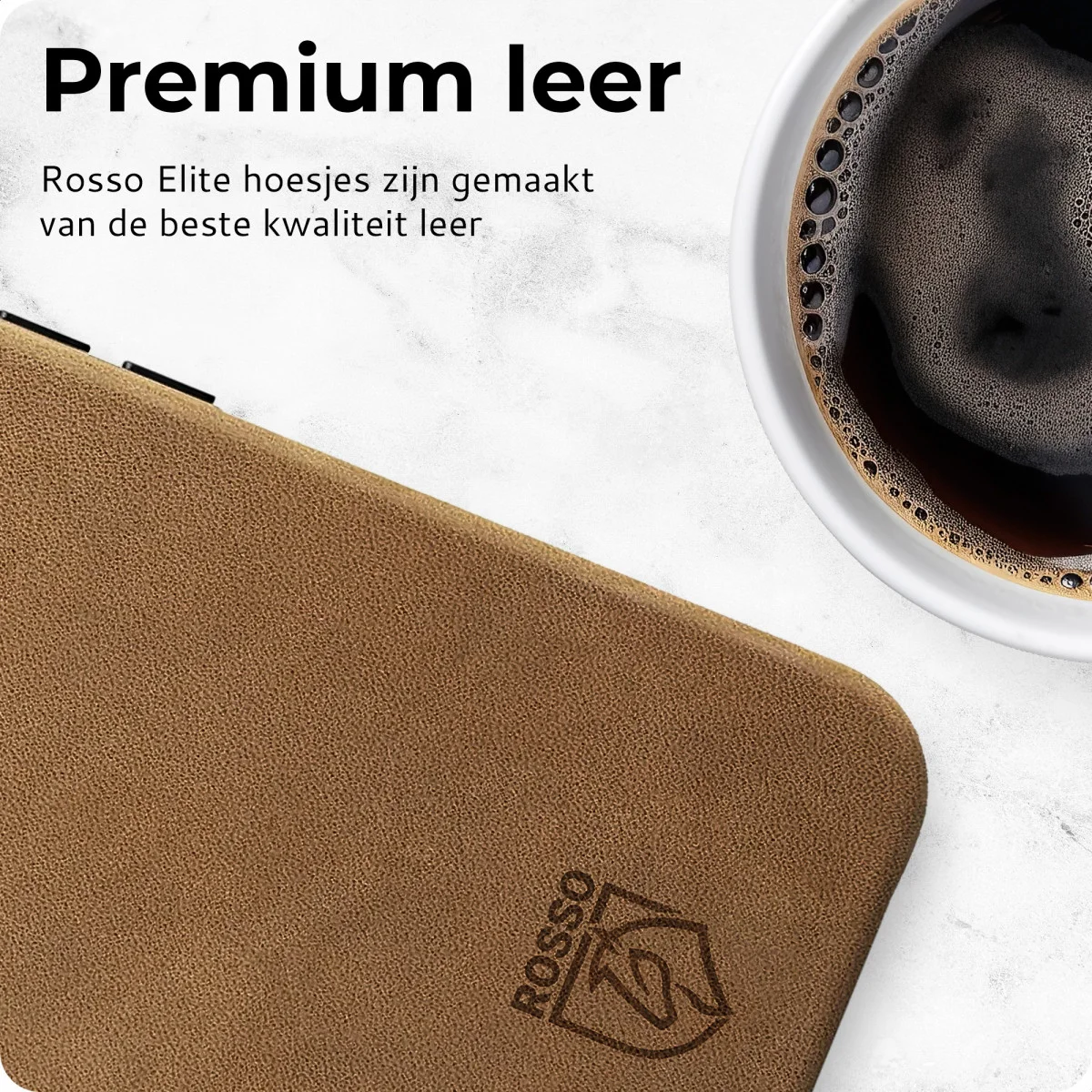 Rosso Elite iPhone 15 Pro Hoesje Leer Back Cover MagSafe Lichtbruin afbeelding 7
