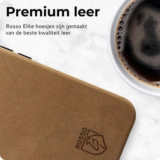 Rosso Elite iPhone 15 Pro Hoesje Leer Back Cover MagSafe Lichtbruin afbeelding 7