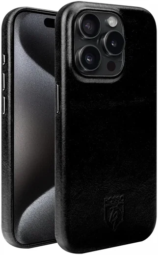 Rosso Elite iPhone 15 Pro Hoesje Leer Back Cover MagSafe Zwart afbeelding 2