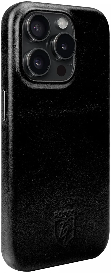 Rosso Elite iPhone 15 Pro Hoesje Leer Back Cover MagSafe Zwart afbeelding 5