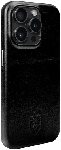 Rosso Elite iPhone 15 Pro Hoesje Leer Back Cover MagSafe Zwart afbeelding 5