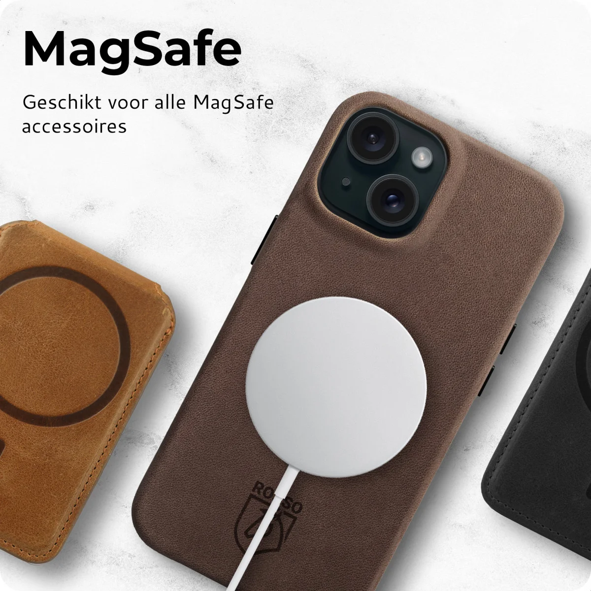 Rosso Elite iPhone 15 Hoesje Leer Back Cover MagSafe Bruin afbeelding 8