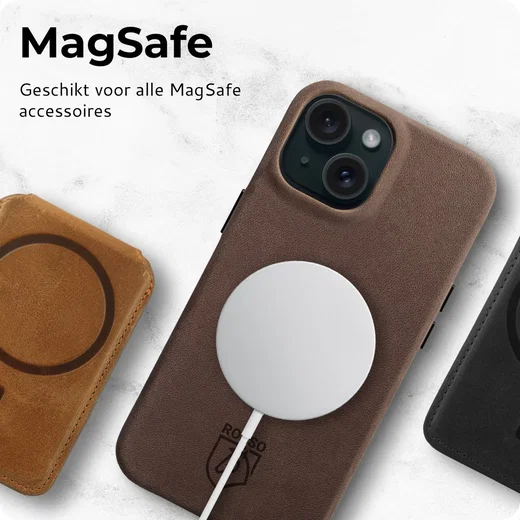 Rosso Elite iPhone 15 Hoesje Leer Back Cover MagSafe Bruin afbeelding 8