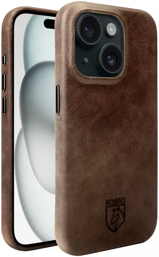 Rosso Elite iPhone 15 Hoesje Leer Back Cover MagSafe Bruin afbeelding 2